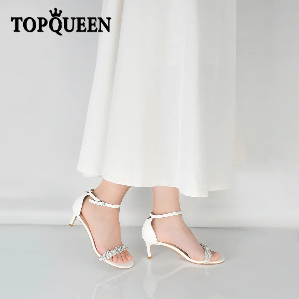 TOPQUEEN Women's Sandals Zapatos High Heels Shoes for Women 2022 Lady Beading Open-toed Diamond Fashion One Word Buckle Toe  A64
