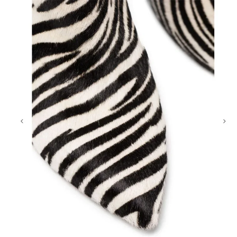 Женские современные шоу-сапоги в черно-белую полоску зимняя модная женская обувь