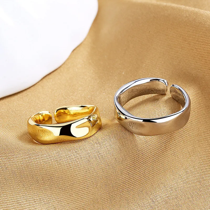 

S925 Sterling Silver Ring Korean Luxury Smooth Irregular Open Ring For Women Fashion Charm Wedding Gift Jewelry