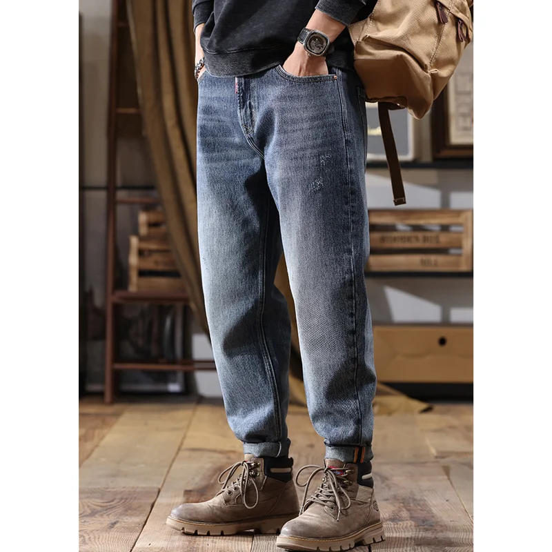 Men Clothing New Pattern Recreational Vintage Broad Leg Black Grey Jeans Straight Cylinder Large Loose Haren Pants  Autumn Women