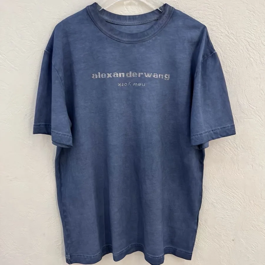 

2023 Luxury Wang Gradient Letter Print Short-Sleeve High Street Loose Ins Cotton round Neck Mens and Womens T-shirt Summer