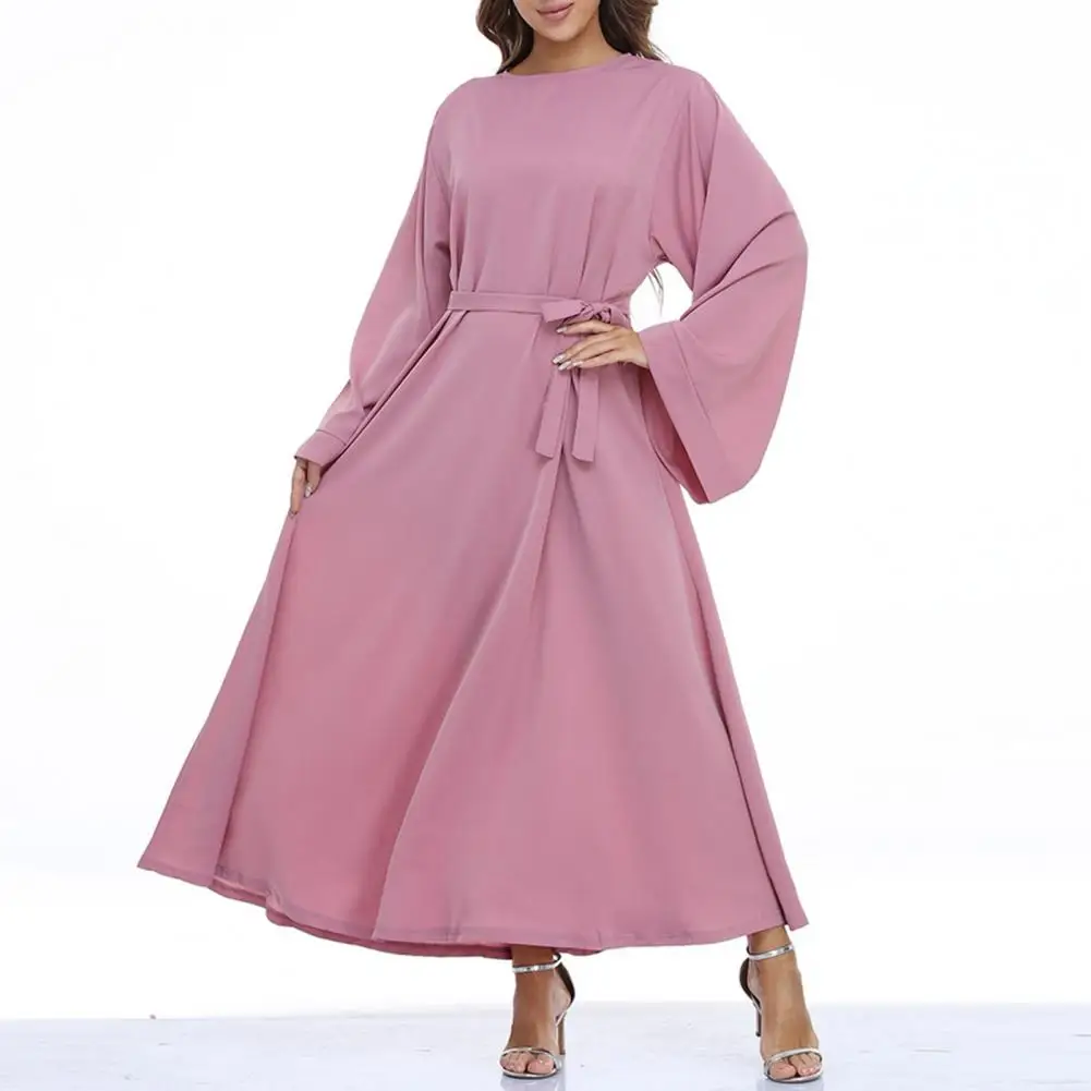 

Women Tunics Robe Femmle O-neck Long Sleeve Lace-up Robe Dress Elegant Large Hem Traditional Dress Female Clothing Sundress
