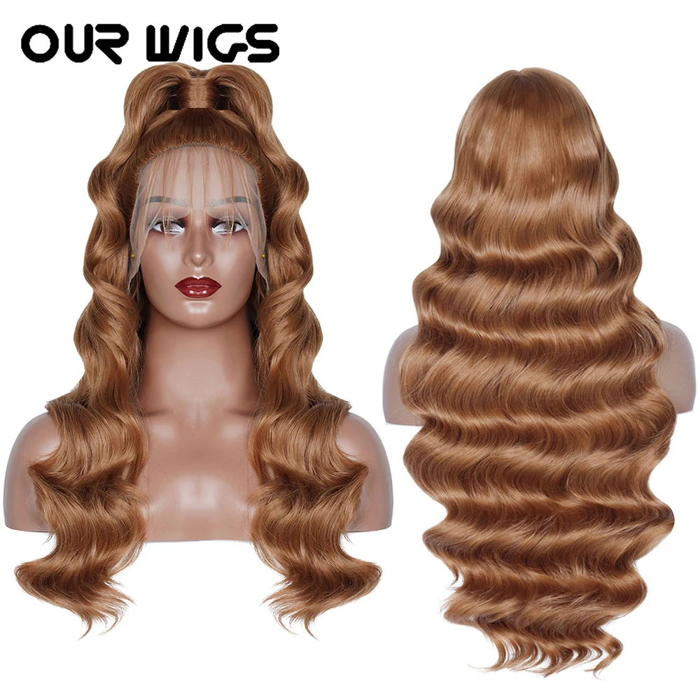 

Honey Blonde Body Wave Lace Wigs For Women Glueless Blonde Highlight Long Wavy Synthetic Lace Wig Pre Plucked with Baby Hair