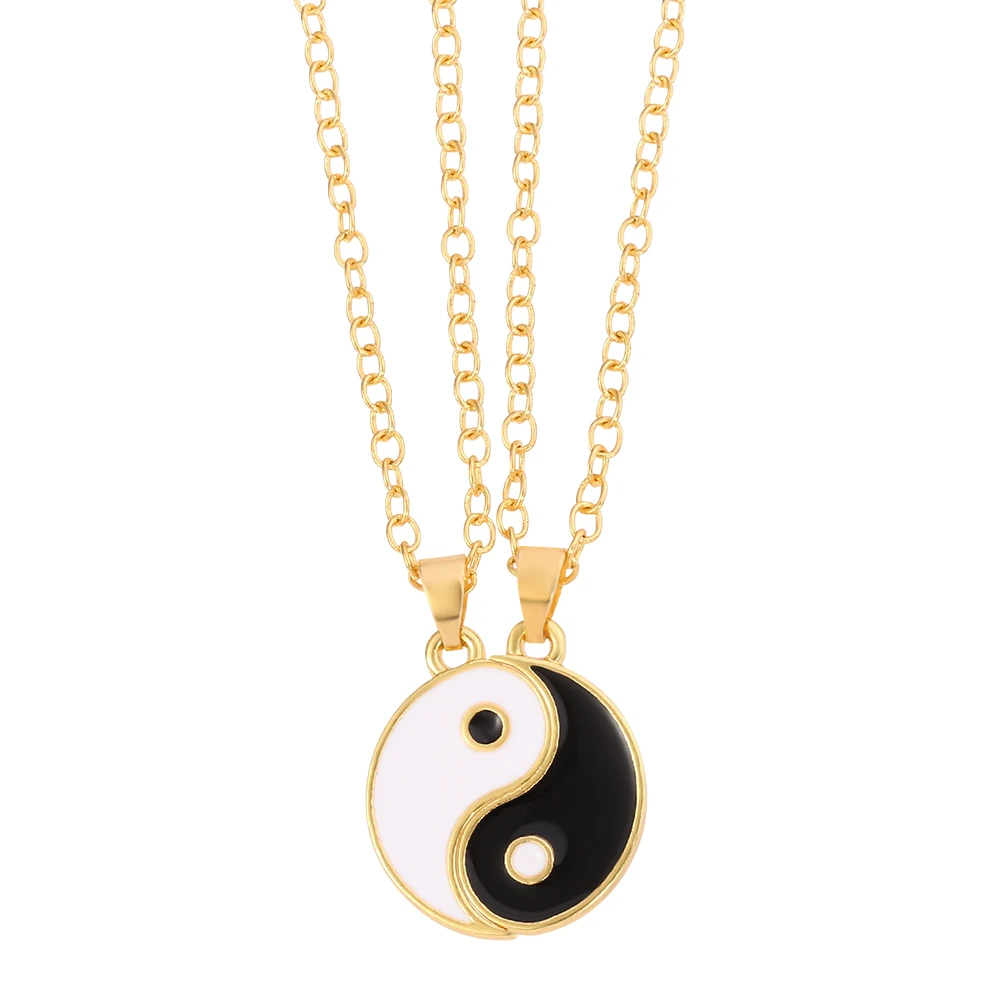 

2 Pcs Yin Yang Dragon Pattern Collarbone Chain Necklace for Women Men Simple Tai Chi Star Moon Pendant Necklace Couple Jewelry