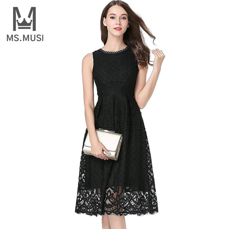 

Новинка 2022, летнее модное элегантное женское офисное платье MSMUSI с круглым вырезом и коротким рукавом, кружевное Сетчатое повседневное ТРАП...