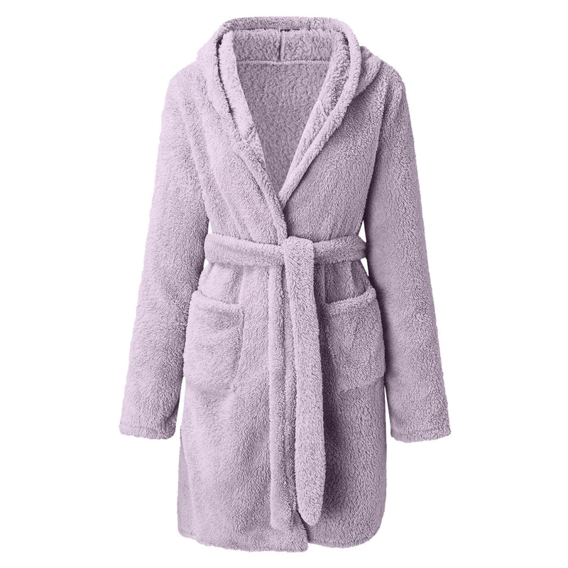 Фланелевая плюшевая одежда для сна женский халат с капюшоном повседневная