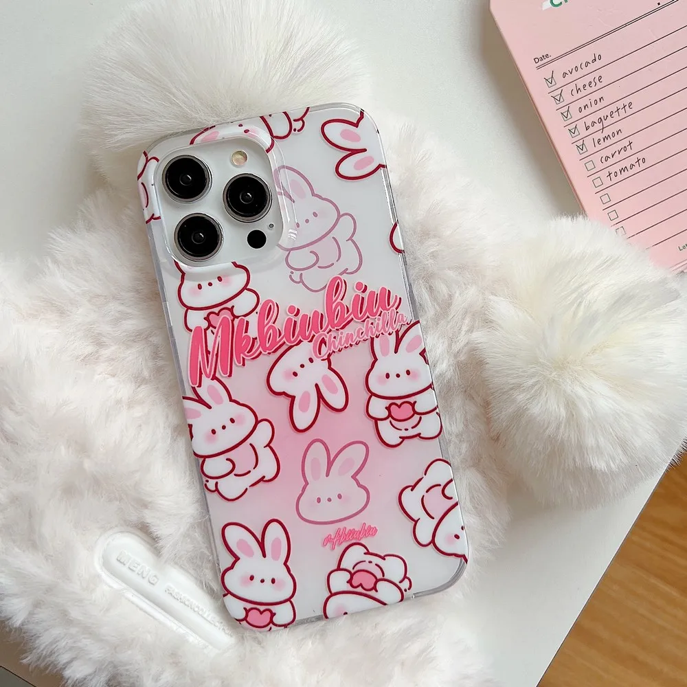 

Cartoon Love Little White Rabbit Double-sided Film Covering IMD Soft Shell For SE iphone 11/12/13/14Pro 11/12/13/14ProMax