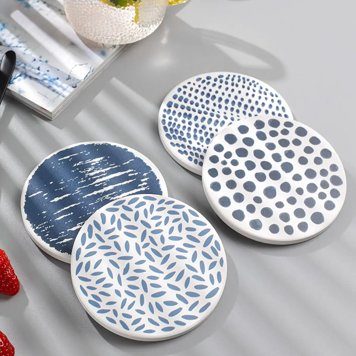 Подставка под кружку круглая маленькая чашка диатомит синяя коврик с принтом
