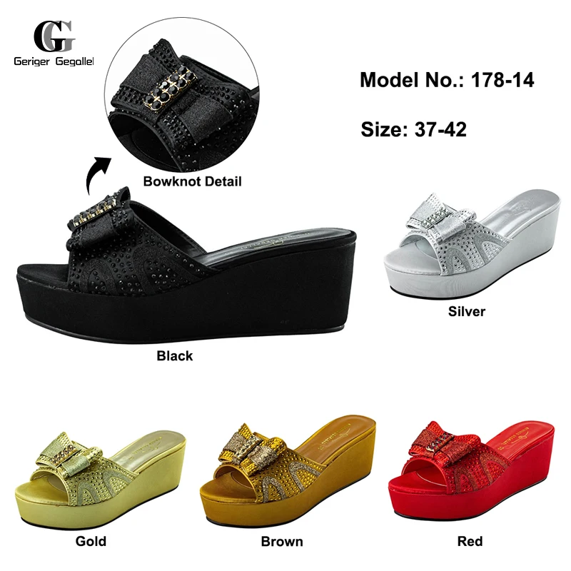 Fashion Bowknot Cute Women Shoes Female Slides Summer Footwear Ladies Wedge Heels Shoes for Woman Party Fashion Mules Sandals
