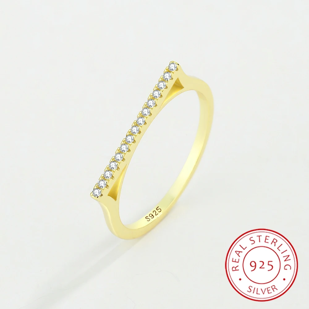 

2022 NEW Creative Geometric Row Of Diamonds 18K Gold Ring For Women Triangle Genuine S925 Silver Engagement Wedding Gift Jewelry