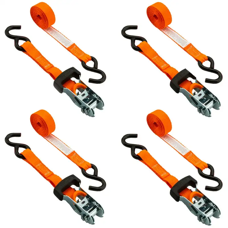 

10 Feet Steel Ratchet Tie Downs, 1000 lbs, Pickup, 4 Pack