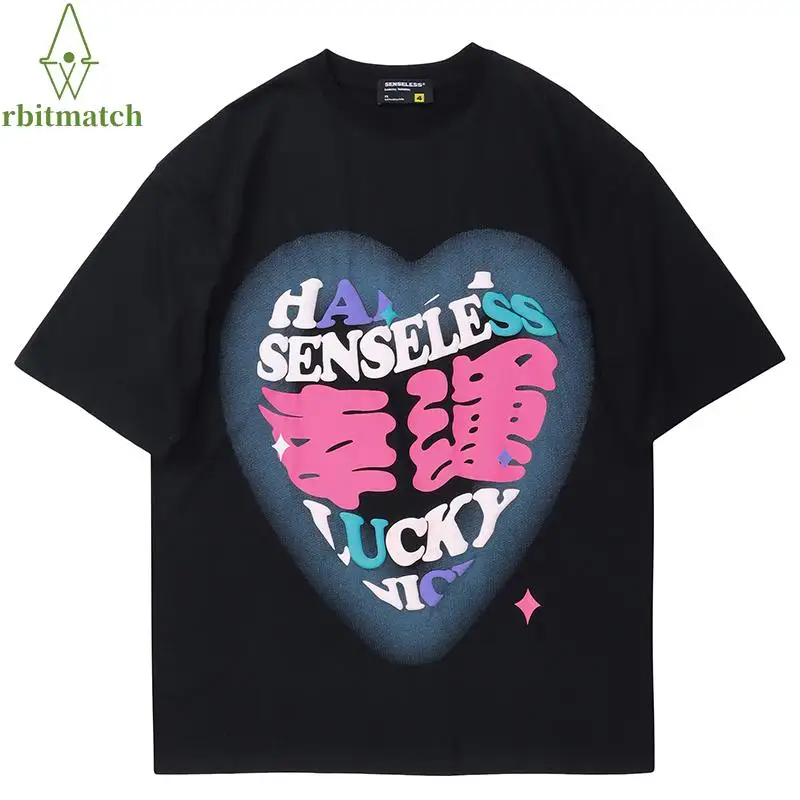 

Футболка мужская хлопковая свободного покроя, уличная одежда в стиле хип-хоп, с принтом Lucky Kanji, топ с коротким рукавом в стиле Харадзюку, лет...
