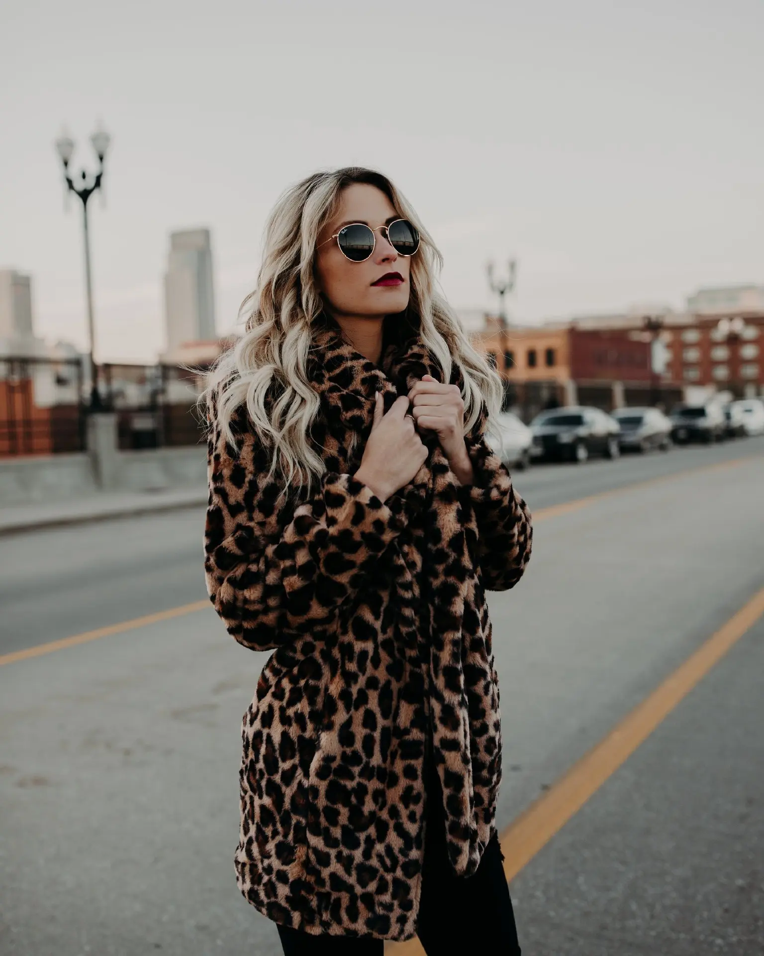Fashion Leopard Pattern Fur Coat Medium Long Sleeve Faux Fur Coat for Women