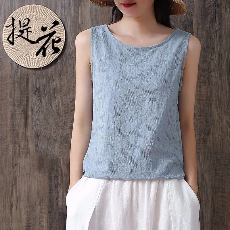 

New Arrival Summer Arts Style Women Basic Sleeveless Tops 100% Cotton Dobby Tank Top all-matched Casual Tank High Quality S592