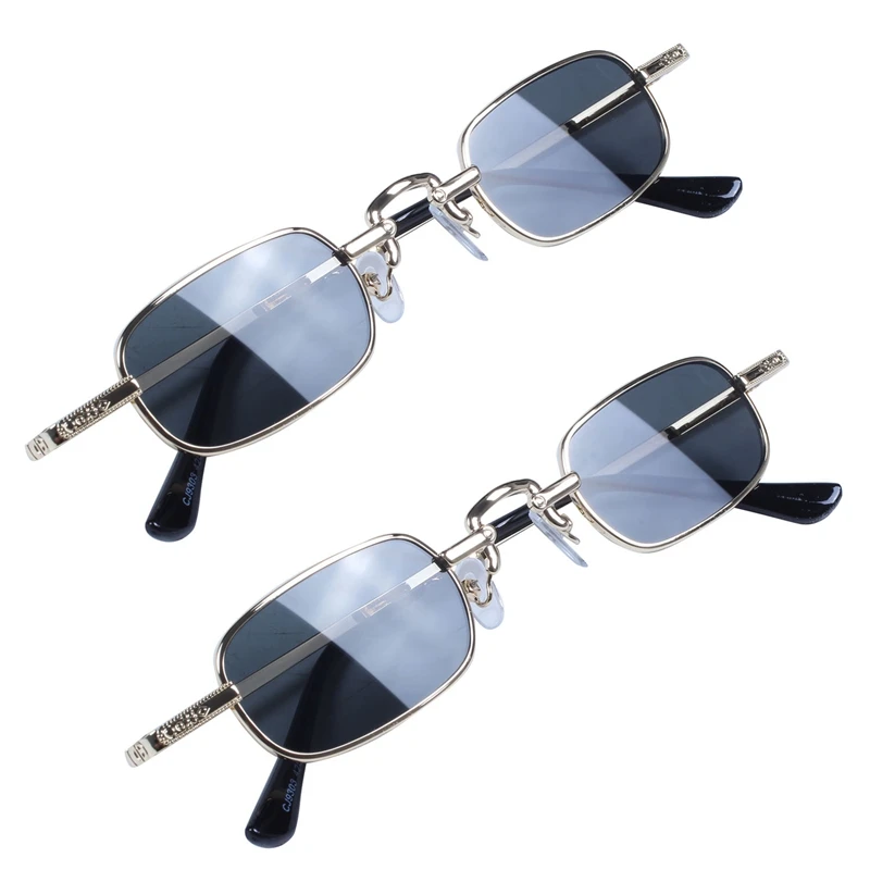 

2X Ретро панковские очки прозрачные Квадратные Солнцезащитные очки женские ретро солнцезащитные очки мужские металлические очки-Черные Се...