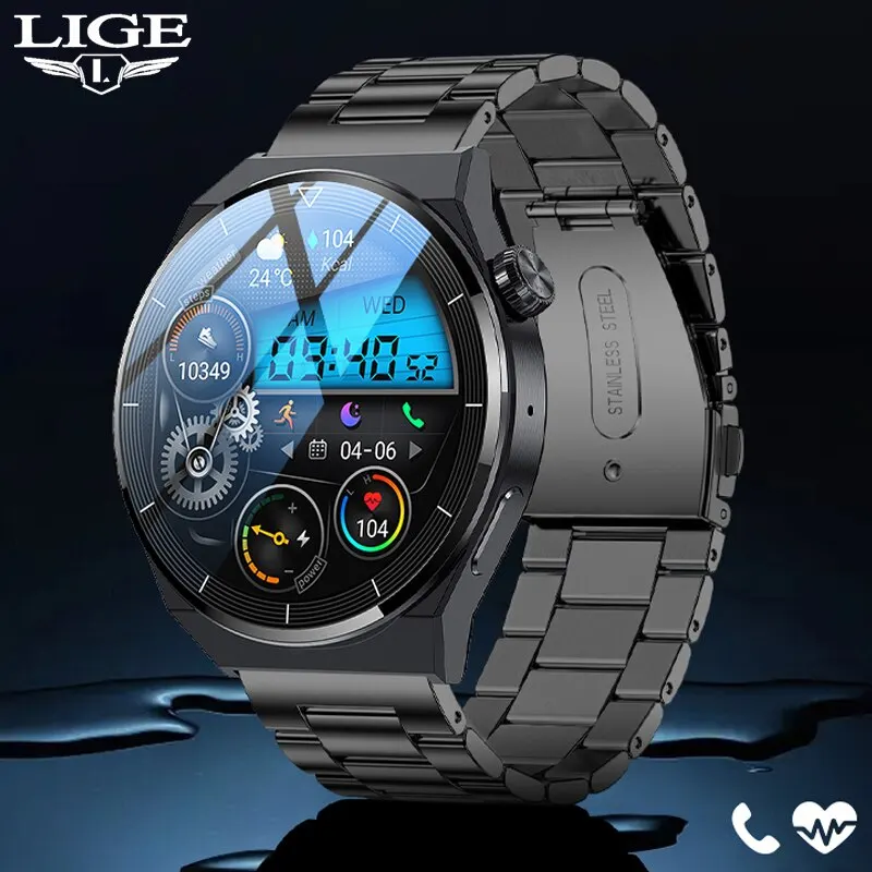 LIGE Smart Watch For Men 2023 Bluetooth Answer Calls Waterproof Watches Sports Fitness Tracker Men Smartwatch Relogio Masculino
