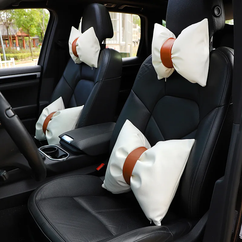 

Car Leather Headrest Car Rest Pillow Back Cushion Auto Seat Neck Rest Waist Supports Set Car Interior Lumbar Pillows Memory