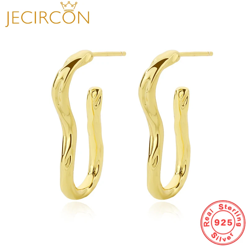 

JECIRCON 100% Real 925 Sterling Silver Metallic Irregular Geometric Stud Earrings for Women Light Luxury Simple Trendy Earrings