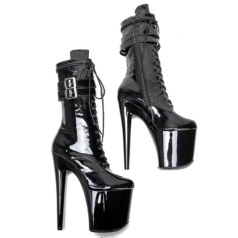 Leecabe 20CM/8Inch Patent upper  lady fashion  boots   for  party  Platform  High Heels Pole Dance boot