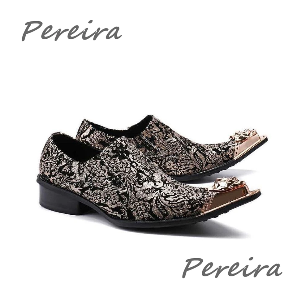 Мужские туфли с винтажным принтом Iron Toe роскошные золотые модельные из коровьей