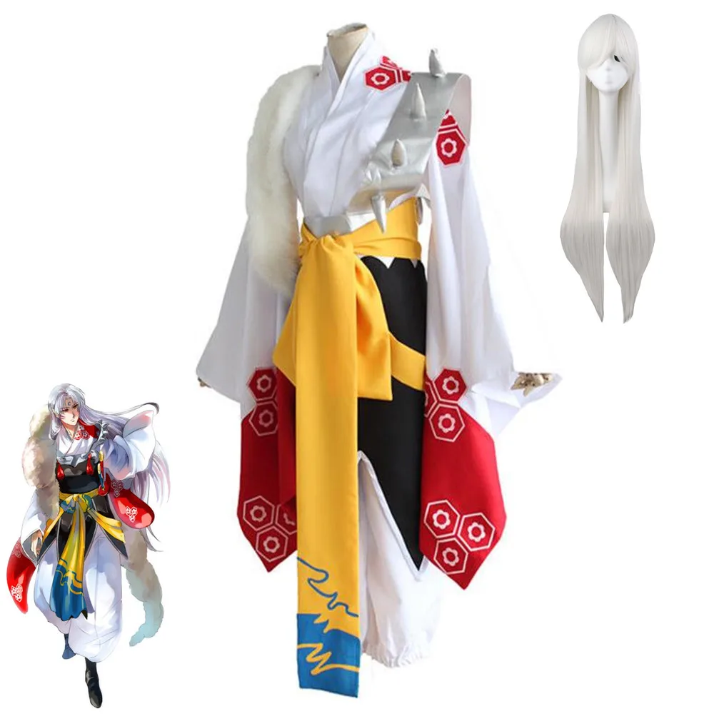 

Аниме мультфильм Inuyasha Sesshoumaru Косплей Костюм для взрослых унисекс Топ Брюки парик Хэллоуин рейв вечерние изысканное крутое кимоно костюм