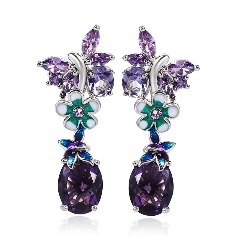 

YANLIN Charming Purple Color Butterfly Flower Drop Earrings Women for Cocktail Party Delicate Girl Gift Female Statement Earring