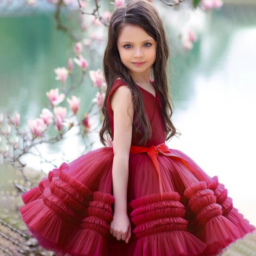 

Summer Girl Party Dress Christmas Birthday Bridesmaid Princess Dress Children Gown Bow Cake Lace Wedding Fluffy Dresses Vestidos