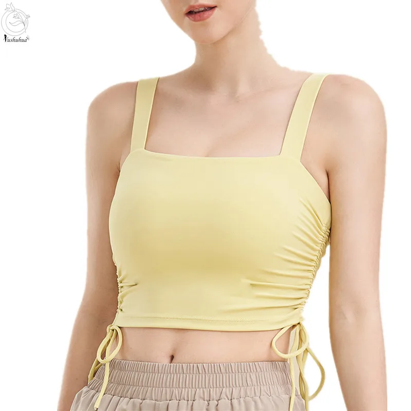 

Yushuhua, широкий противоударный жилет на бретельках для бега, фитнеса, тренажерного зала, пуш-ап, однотонный бюстгальтер, женский укороченный топ для йоги, спортивные бюстгальтеры с красивой спинкой