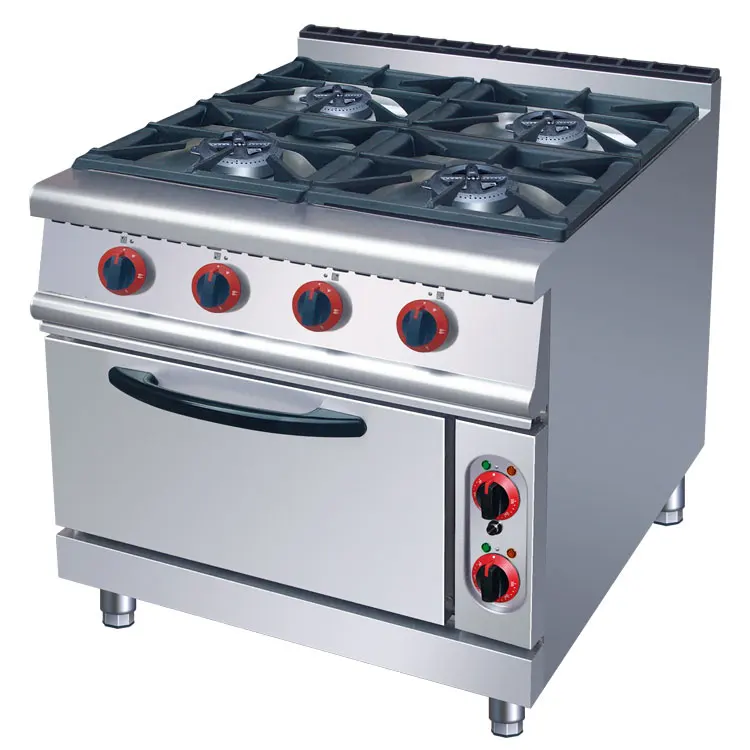 

Kitchen Equipment Gas 4 Burners Stove With Electric Oven Commercial Cooking Stove