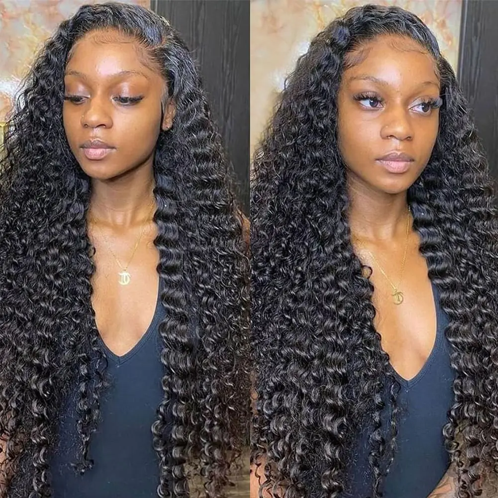 

13x4 Transparent Lace Deep Wave Wig 100% Human Hair Wigs For Women Remy Pre Plucked Bleached Knots Human Hair Lace Frontal Wig