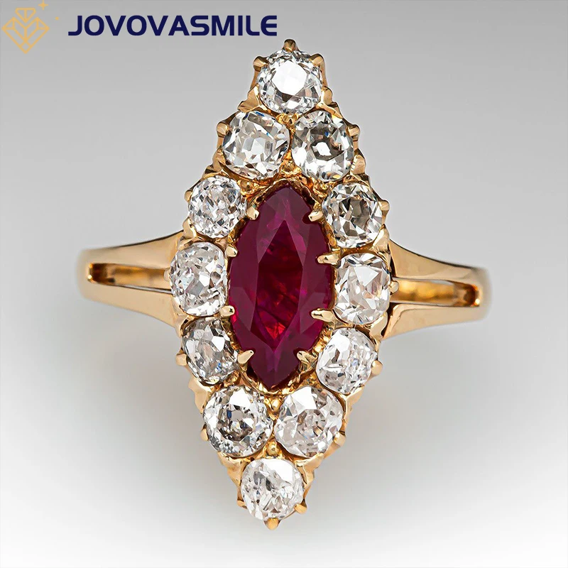 JOVOVASMILE 1ct Lab Ruby Ring Moissanite Jewelry Vintage Engagement Rings For Women Luxury 18k Gold For Anniversary Wedding