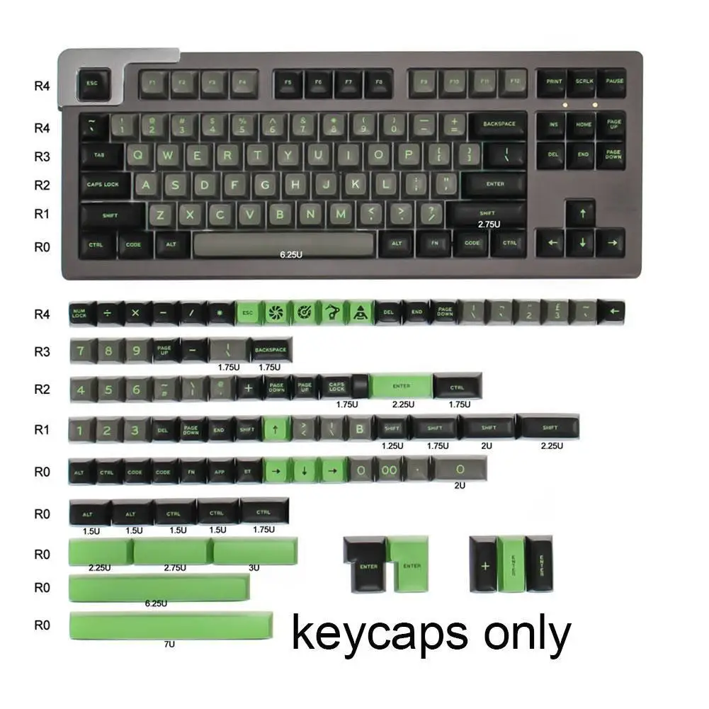 

170 Keys Aifei Green Shimmer Keycap ABS Two-color Molding SA Profile Mechanical Keyboard Match To 61/64/68/84/98/108 Layout