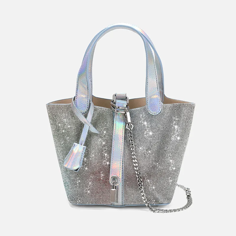 Rhinestone Chain Bucket Bag 2023 New High-end Fashion Flash Diamond Shoulder Messenger Bags Women Purse And Handbags Sac A Main
