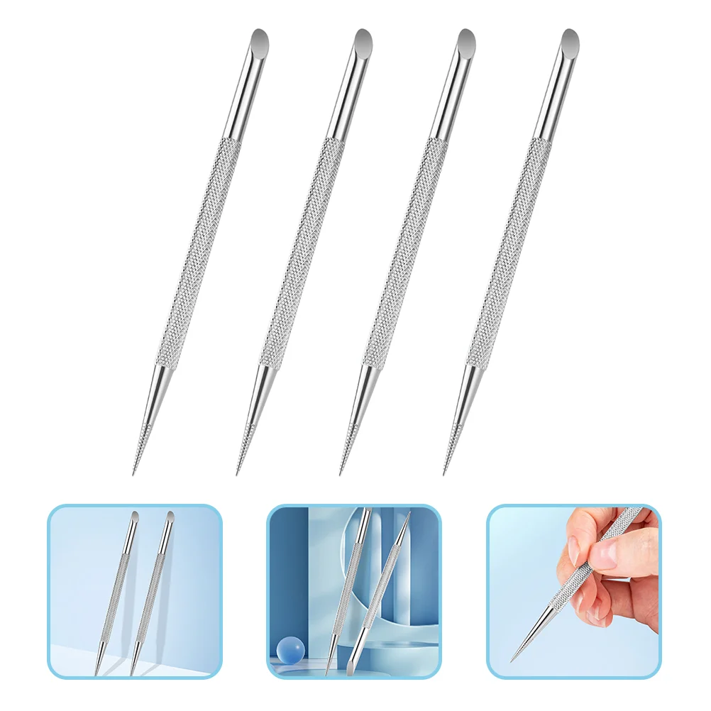 4 Pcs Nail Pusher Manicure Tools Nail Scraper Remover Cuticle Pusher Tool Stainless Steel Metal Cuticle Pusher