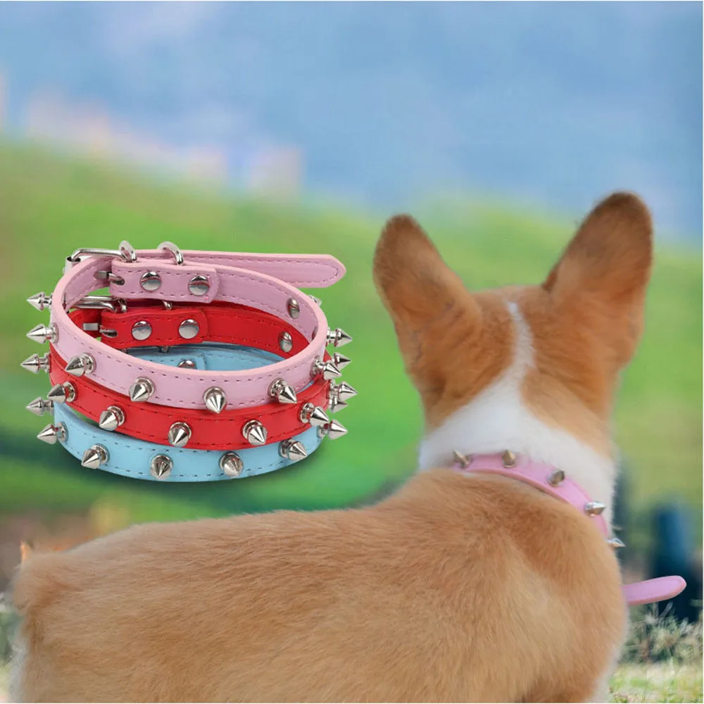

Cool Cat Dog Collar Leather Spiked Studded Collars For Small Medium Colorful Pets Necklace Dogs Cats Neck Strap Pet Products