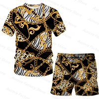 summer mens tracksuit luxury chain print t shirtshorts set casual outfits vintage suit oversized clothing outdoor streetwear