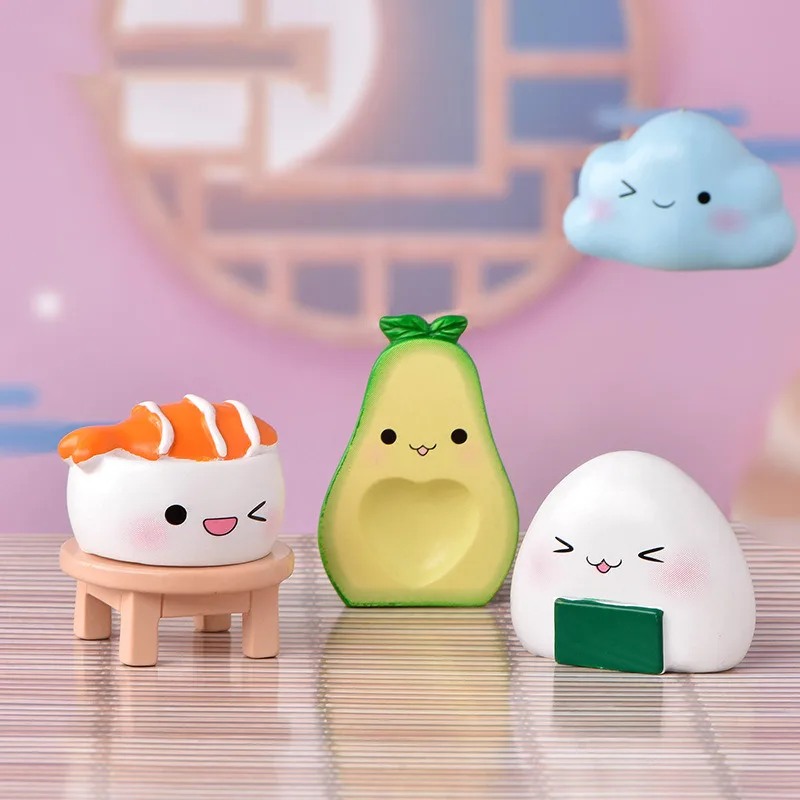 

Simulated Avocado Sushi Egg Kawaii Miniaturas Diy Dollhouse Decoração Escritório Adornos Para Casa Nordic Home Moderno Cute Gift