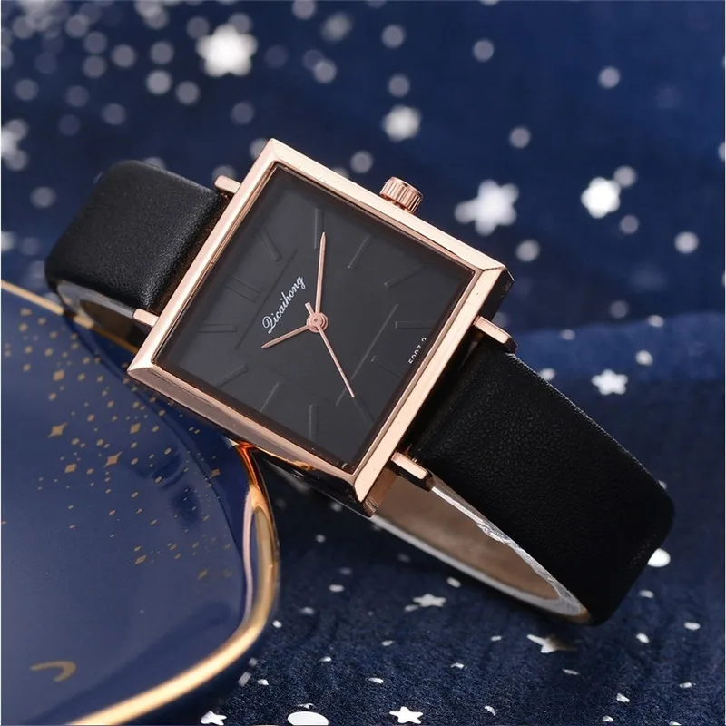 

Luxury Creative Fashion Women Watches New Square Leather Strap Quartz Wrist Watch