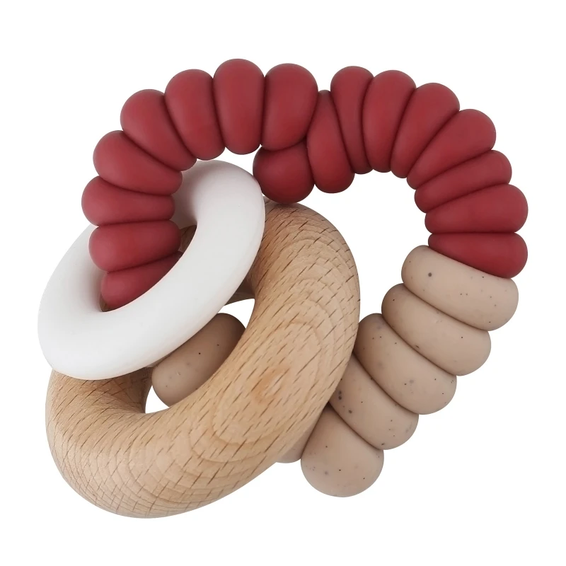 

Baby Teether Silicone Beads Nursing Bracelet Soother Wooden Ring Teething Rattle Molar Toy for Newborn Infant N1HB