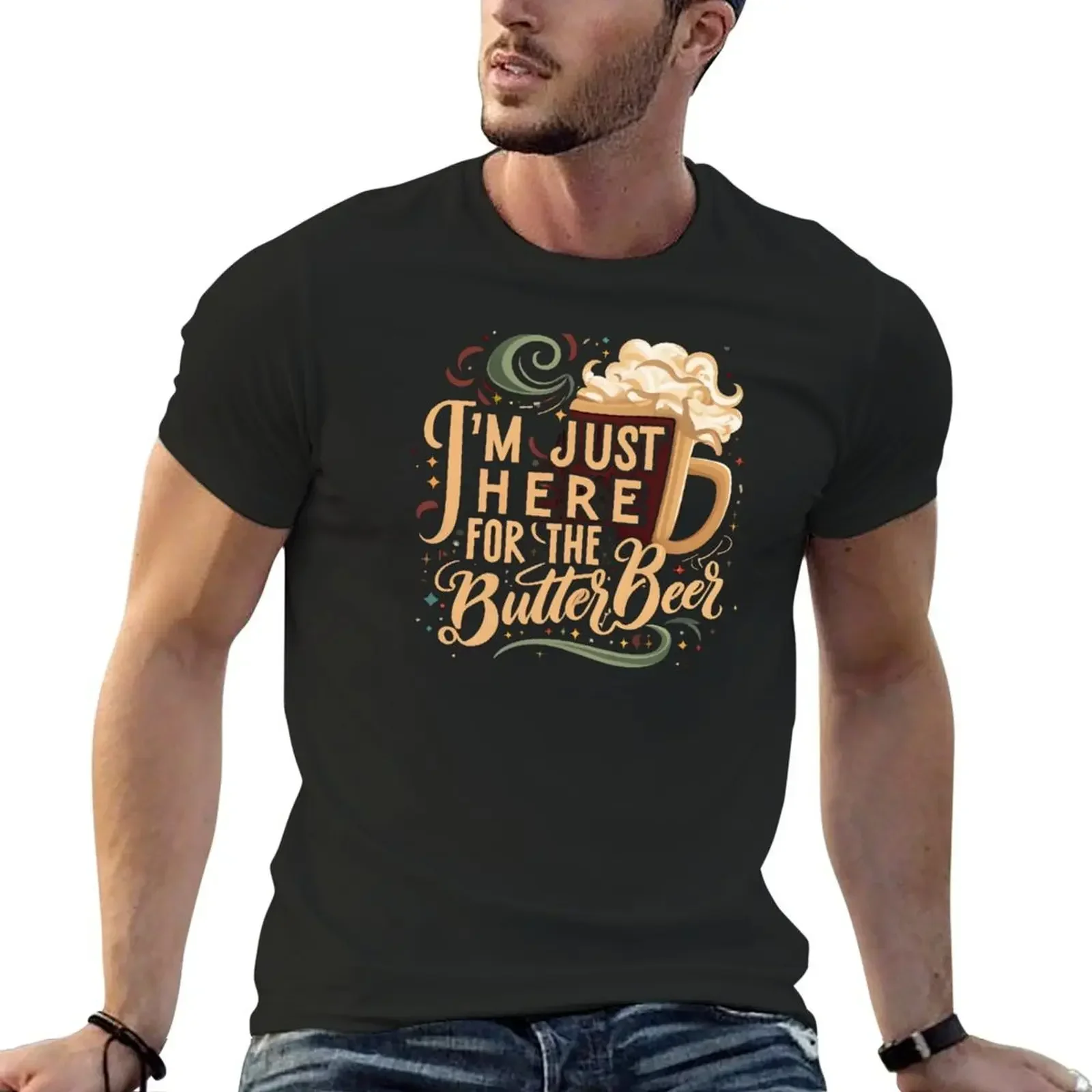 Я просто здесь для ButterBeer II — футболка Funny Fantasy винтажная мужская больших размеров