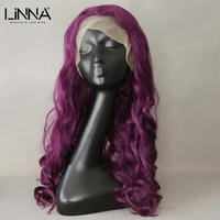 linna long wavy synthetic lace front wigs for women golden purple high temperature fiber wigs natural hairline loli cosplay wig