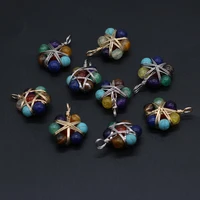 wholesale10pc natural stone six sided flower gold wire pendant for jewelry makingdiy necklace earring accessory charm gift party