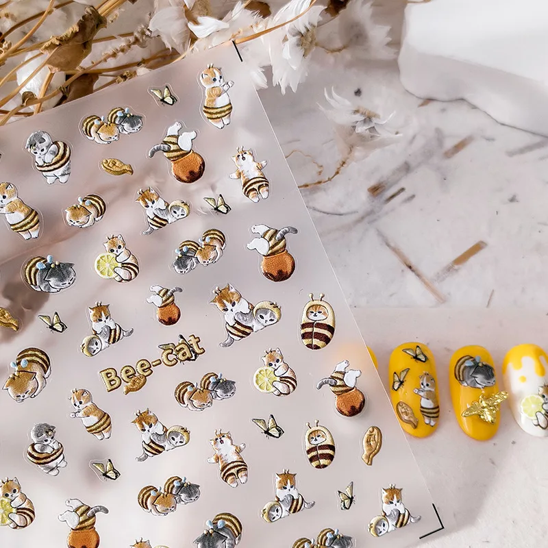 Милая озорная пчела-кошка медовая банка бабочка фигурки клейкие наклейки для