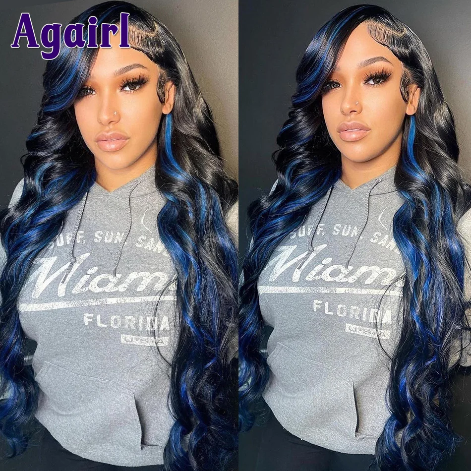Highlight Blue Body Wave Lace Front Wig HD Transparent 13x4 Lace Frontal Wigs for Women Brazilian Virgin Pre Plucked Human Hair