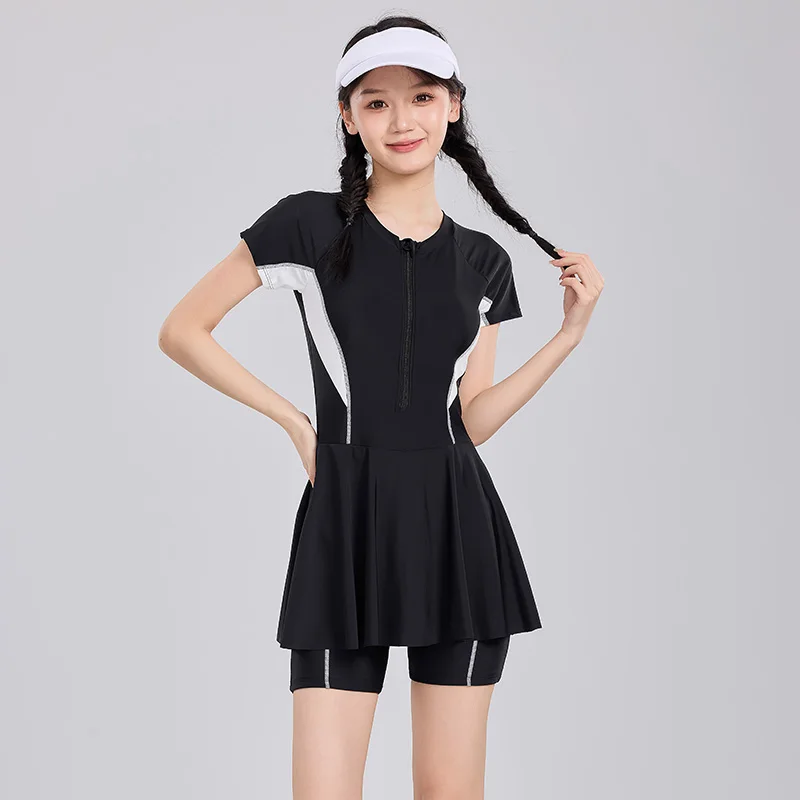 Купальник для девочек 2024 купальное платье 1 шт. купальник с коротким рукавом