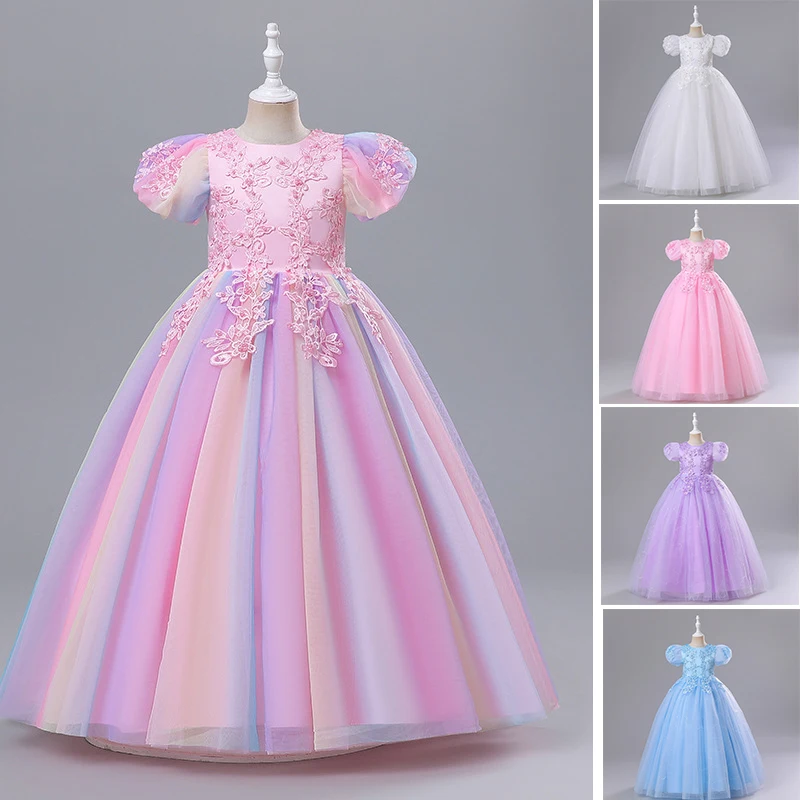 

2023 Carnival Children Princess Gown Bridesmaid Clothing Wedding Party Long Dresses For Girls Halloween Costume Vestidos 4-14 Y