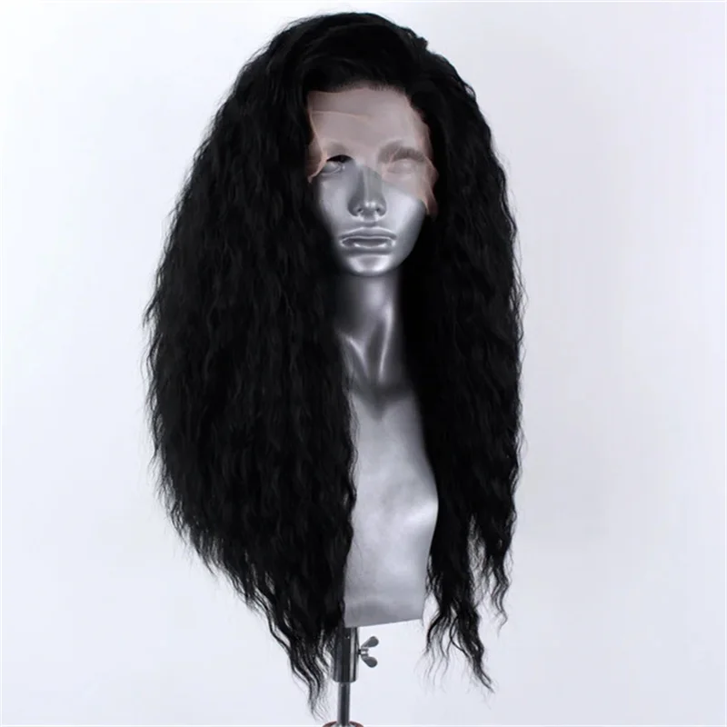 

Парик женский из синтетических волос, свободный фронтальный, с черными вьющимися волосами, без клея, для косплея