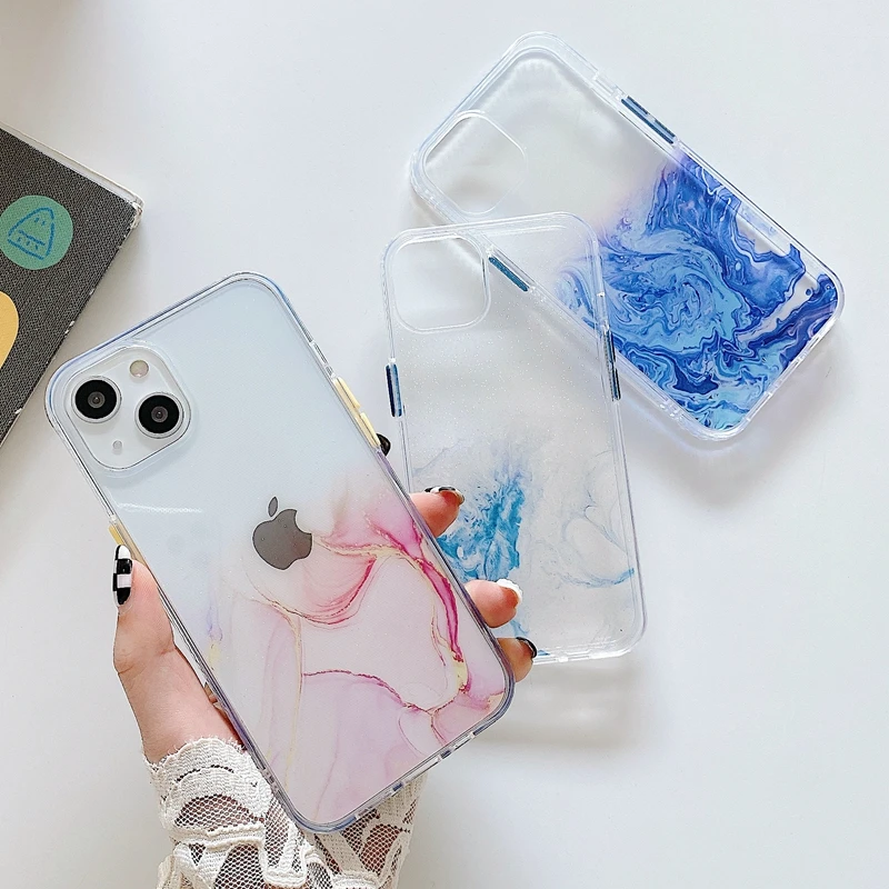 

Luxury Marble Transparent Phone Case For iphone 11 12 13 Pro Max XS X XR 7 8 Plus SE 2020 Mini Shockproof Bumper Back Cover