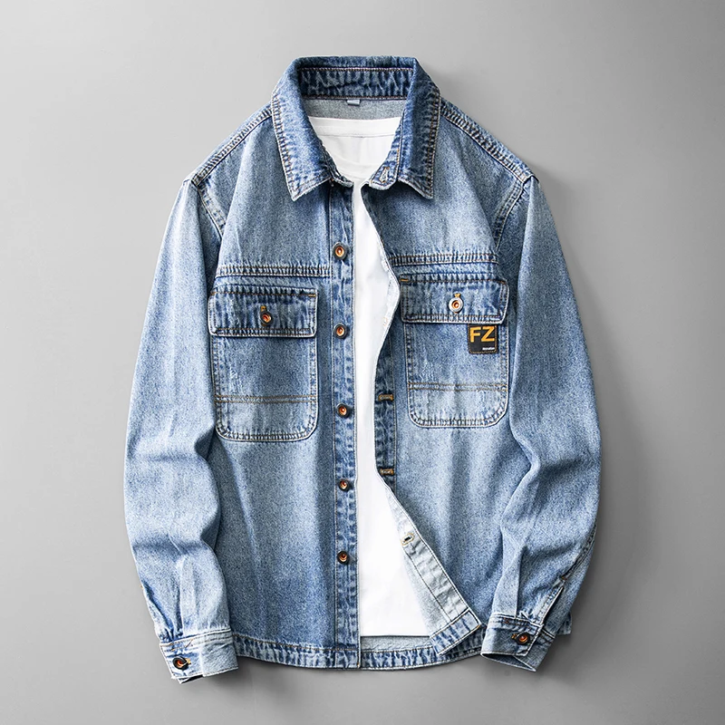 Куртка мужская джинсовая свободного покроя уличная удобная куртка с отложным