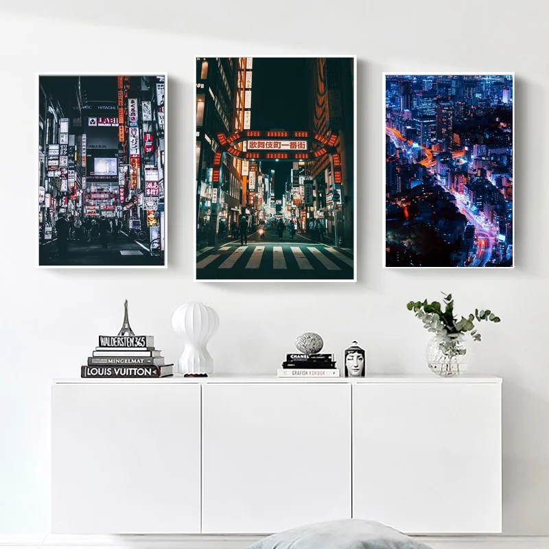 

Japan Tokyo City Night Urban Lights Landscape Posters and Prints Canvas Wall Art Home Decor